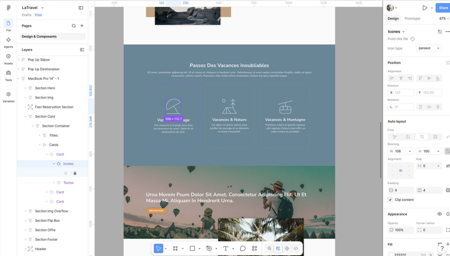 Projet LaTravel : cariants de composants