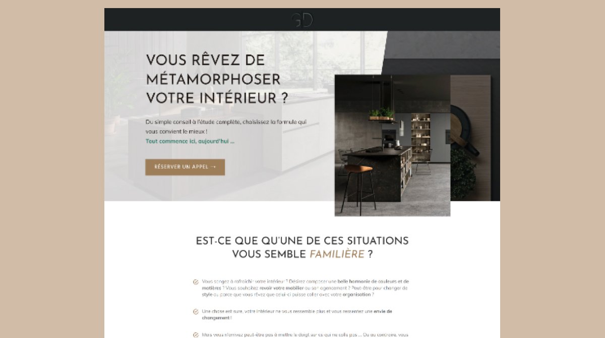 Landing page du site Genes'In : Design résidentiel