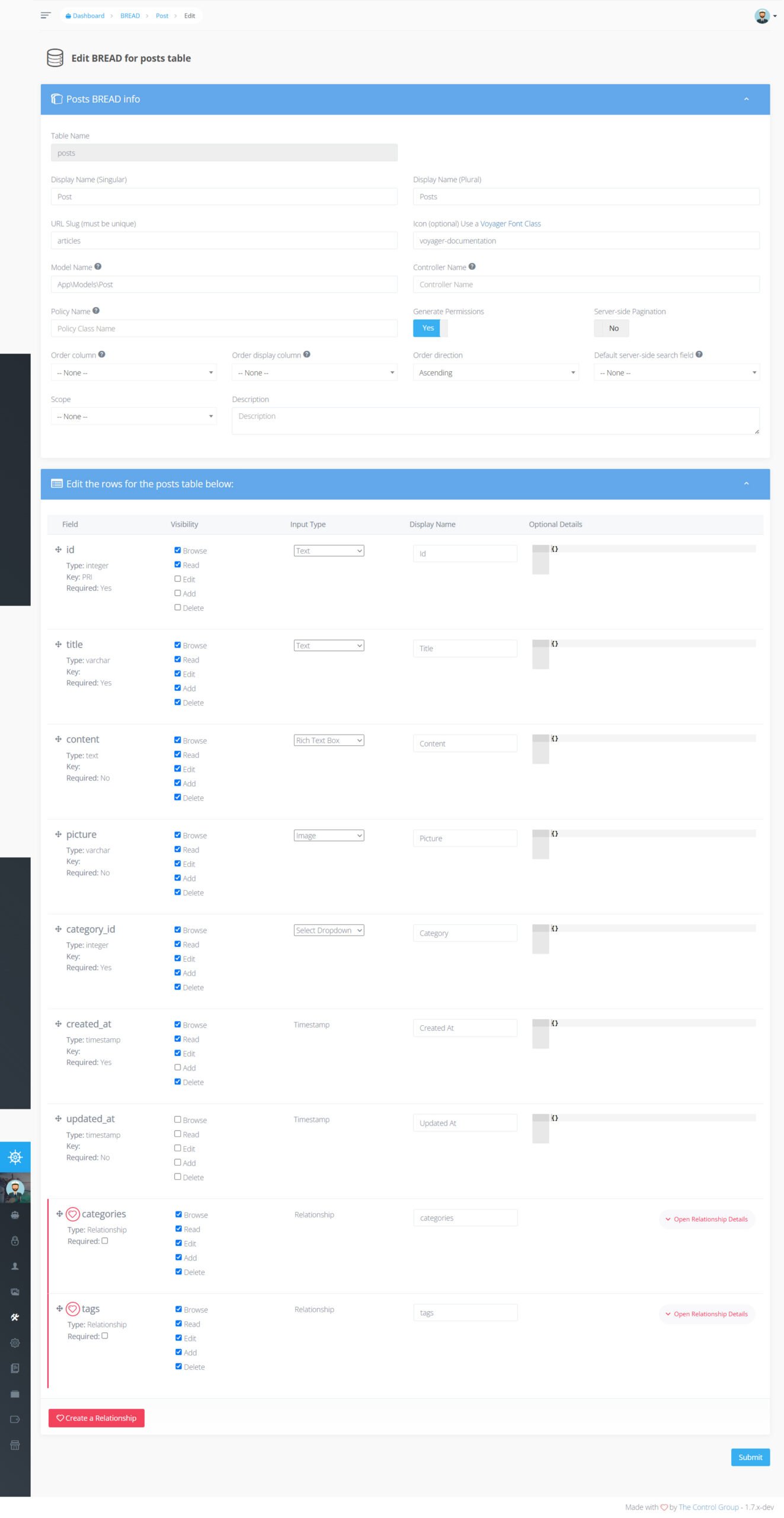 Projet Laravel/Voyager- un Bread