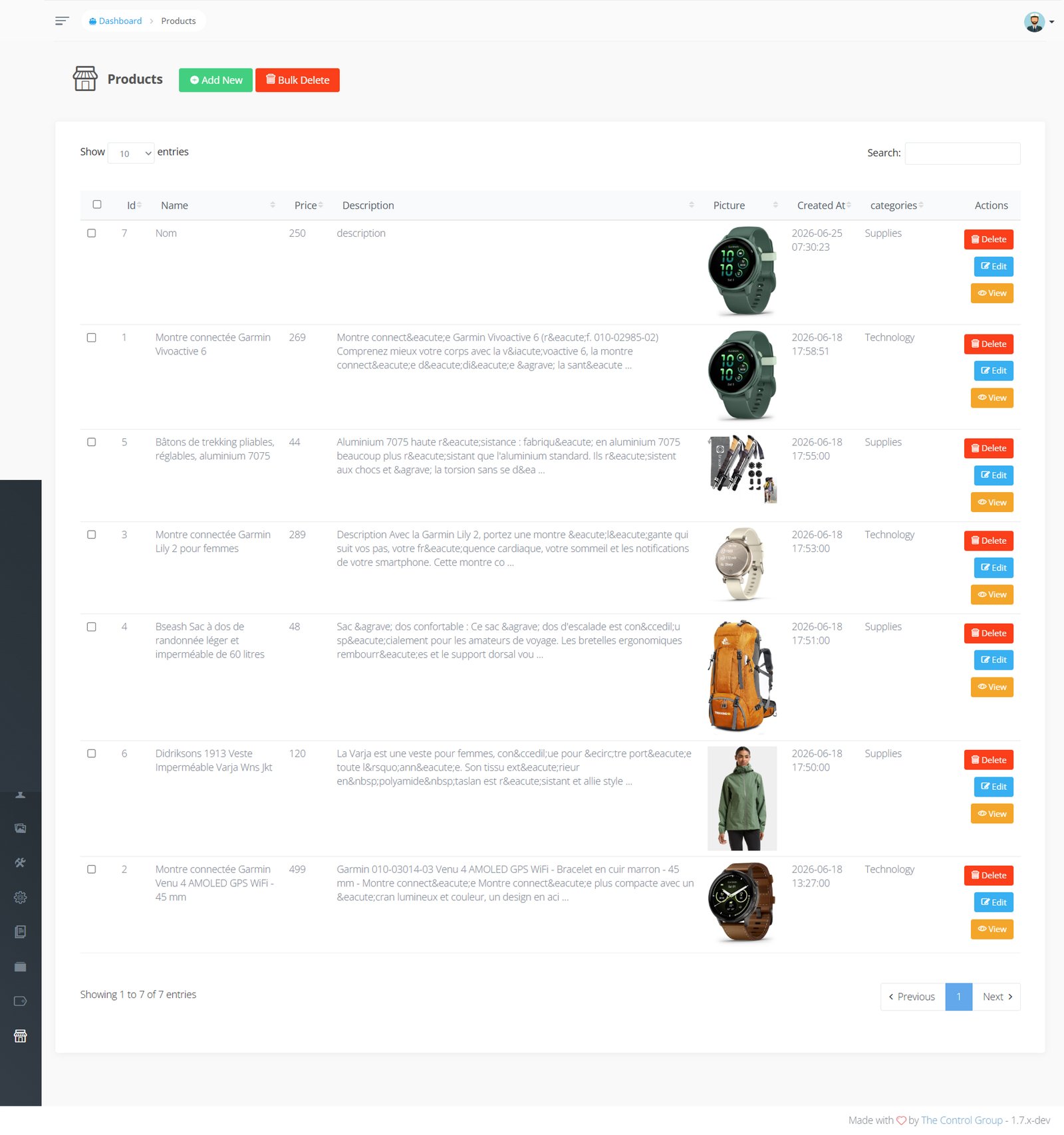Projet Laravel/Voyager - les produits